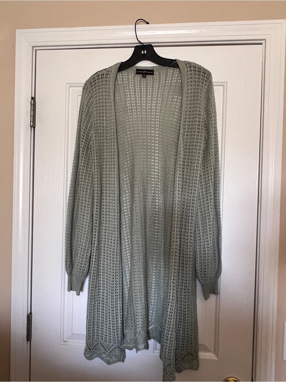Almost Famous Sage Open-Knit Long Cardigan